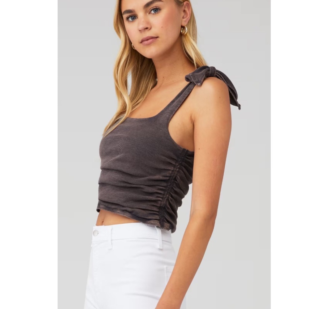 Free People Charcoal Ruched Tie-Shoulder Tank Top